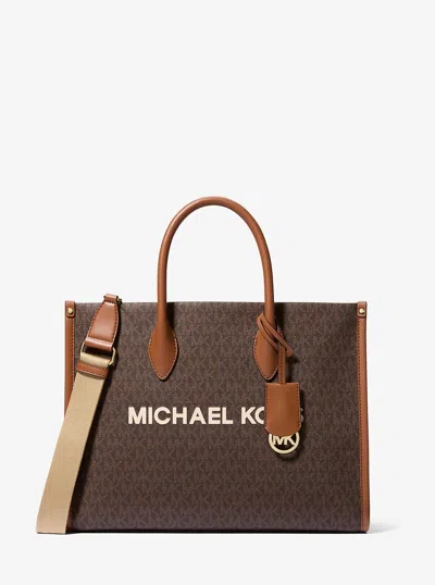 Michael Kors Outlet Mirella Medium Signature Logo Tote Bag In Brown