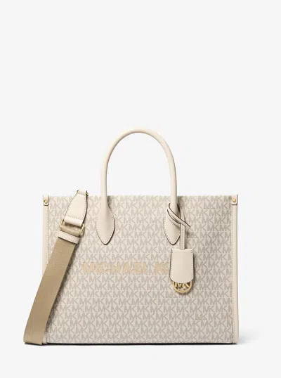 Michael Kors Outlet Mirella Medium Signature Logo Tote Bag In White