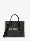 Michael Kors Outlet Mirella Medium Suede And Faux Shearling Tote Bag In Black