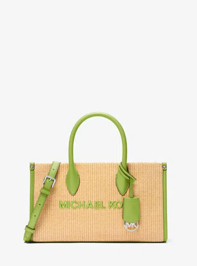 Michael Kors Outlet Mirella Medium Woven Satchel In Green