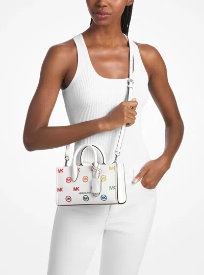 Michael Kors Outlet Mirella Small Rainbow Logo Embossed Convertible Crossbody Bag In White
