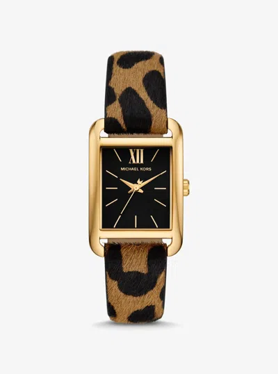 Michael Kors Outlet Monroe Gold-tone And Leopard Print Calf Hair Watch In Brown