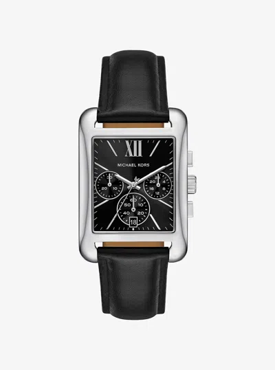 Michael Kors Outlet Monroe Silver-tone And Leather Watch In Black