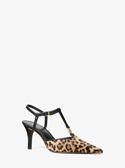 Michael Kors Outlet Nalia Leopard Print Calf Hair T-strap Pump In Multi