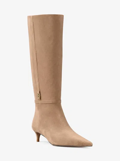 Michael Kors Outlet Nalia Polyester Microsuede Kitten Heel Boot In Brown