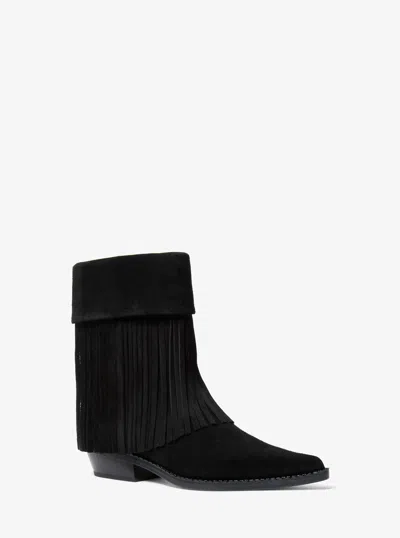 Michael Kors Outlet Nash Fringed Suede Boot In Black