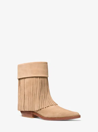 Michael Kors Outlet Nash Fringed Suede Boot In Brown