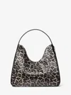 Michael Kors Outlet Nayla Medium Leopard Print Calf Hair Hobo Shoulder Bag In Black