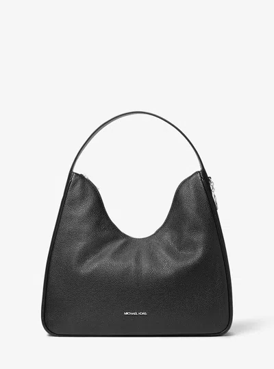 Michael Kors Outlet Nayla Medium Pebbled Leather Hobo Shoulder Bag In Black