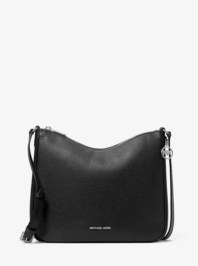 Michael Kors Outlet Nayla Medium Pebbled Leather Messenger Bag In Black