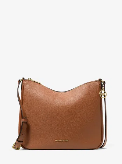 Michael Kors Outlet Nayla Medium Pebbled Leather Messenger Bag In Brown