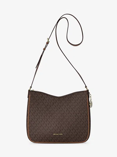 Michael Kors Outlet Nayla Medium Signature Logo Messenger Bag In Brown