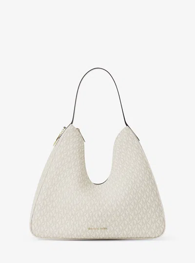 Michael Kors Outlet Nayla Medium Signature Logo Shoulder Bag In Black