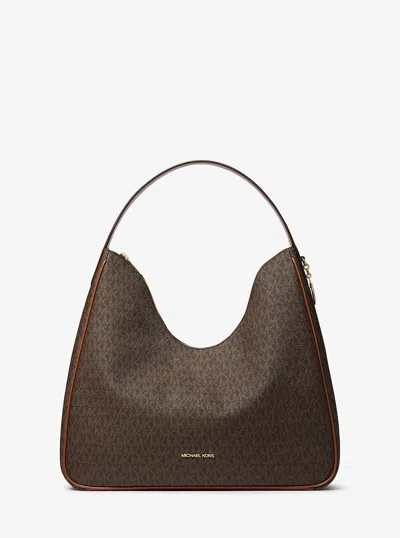 Michael Kors Outlet Nayla Medium Signature Logo Shoulder Bag In Brown