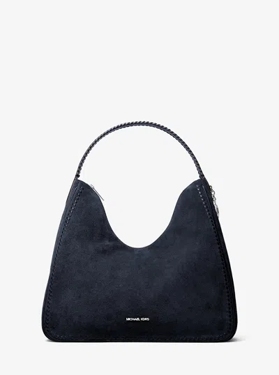 Michael Kors Outlet Nayla Medium Suede Hobo Shoulder Bag In Blue