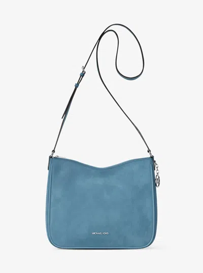 Michael Kors Outlet Nayla Medium Suede Messenger Bag In Blue