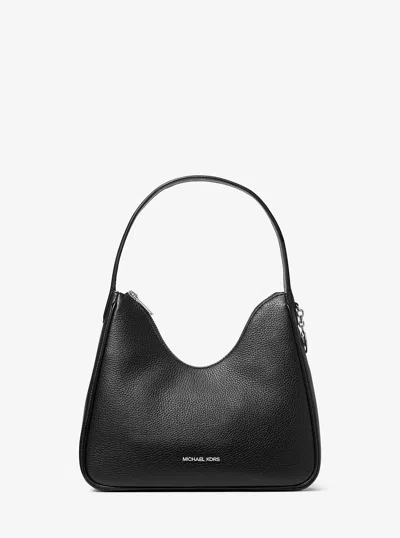 Michael Kors Outlet Nayla Small Pebbled Leather Hobo Shoulder Bag In Black