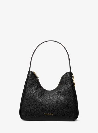 Michael Kors Outlet Nayla Small Pebbled Leather Hobo Shoulder Bag In Black