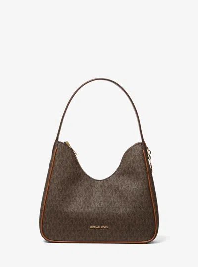 Michael Kors Outlet Nayla Small Signature Logo Hobo Shoulder Bag In Brown