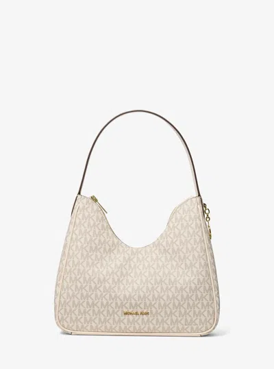 Michael Kors Outlet Nayla Small Signature Logo Hobo Shoulder Bag In Neutral