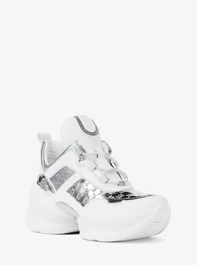 Michael Kors Outlet Olympia Mixed-media Trainer In Silver