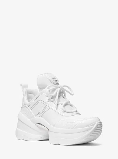 Michael Kors Outlet Olympia Mixed-media Trainer In White