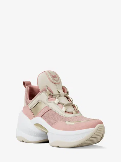 Michael Kors Outlet Olympia Mixed-media Trainer In Pink