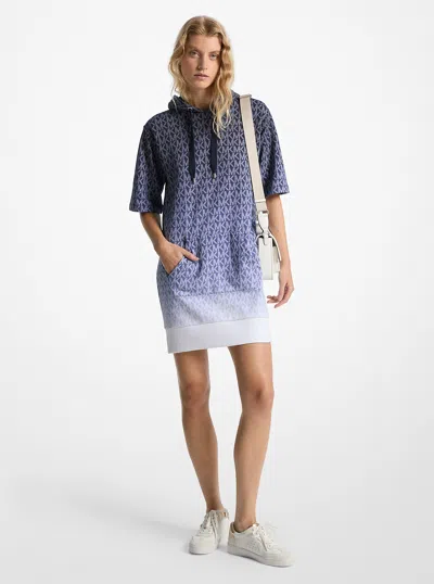 Michael Kors Outlet Ombré Signature Logo Cotton Terry Hoodie Dress In Blue
