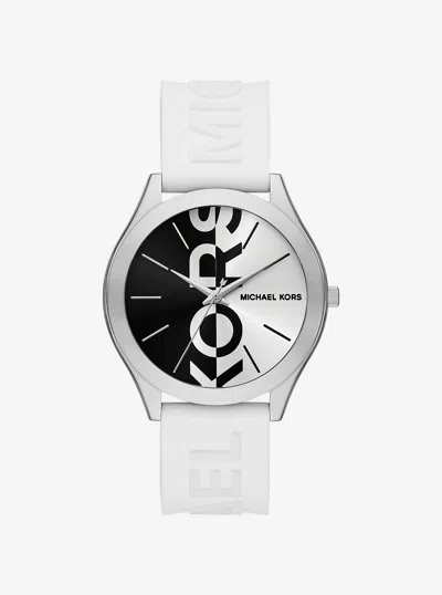 Michael Kors Outlet Oversized Aspyn Silver-tone And Silicone Strap Watch