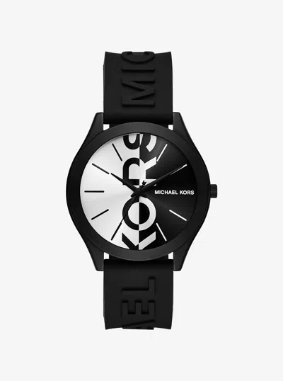 Michael Kors Outlet Oversized Aspyn Stainless Steel And Silicone Strap Watch In Black