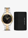 Michael Kors Outlet Oversized Aspyn Two-tone Watch And Leather Card Case Gift Set In Multi