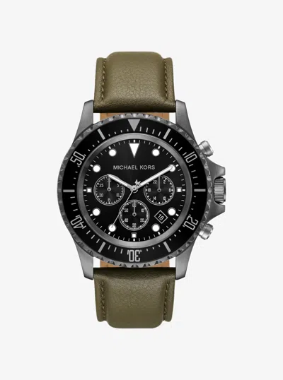 Michael Kors Outlet Oversized Everest Gunmetal-tone And Leather Watch In Multi