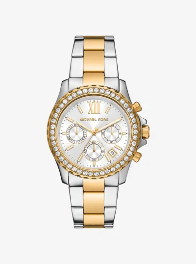Michael Kors Outlet Oversized Everest Pavé Two-tone Watch In Brown