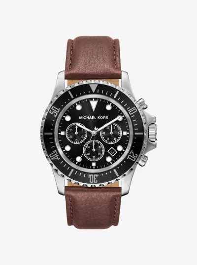 Michael Kors Outlet Oversized Everest Silver-tone And Leather Watch
