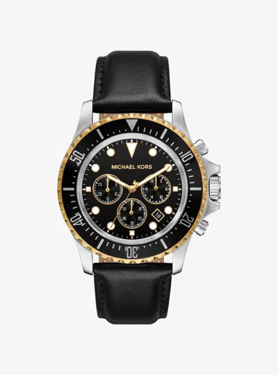Michael Kors Outlet Oversized Everest Silver-tone And Leather Watch In Multi