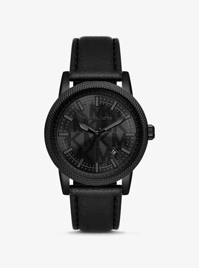 Michael Kors Outlet Oversized Hutton Black-tone And Leather Watch