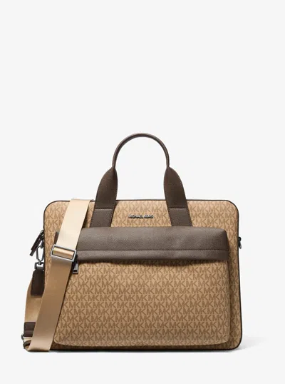 Michael Kors Outlet Pacey Medium Signature Logo Pocket Briefcase