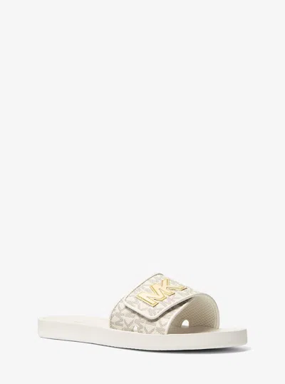 Michael Kors Outlet Palmer Signature Logo Slide Sandal In White