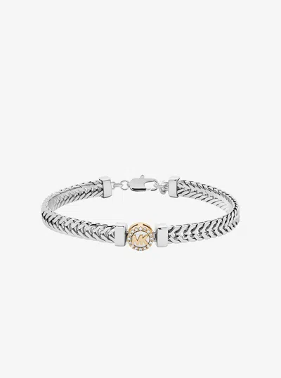Michael Kors Outlet Pav� Logo Foxtail Chain Bracelet In Silver