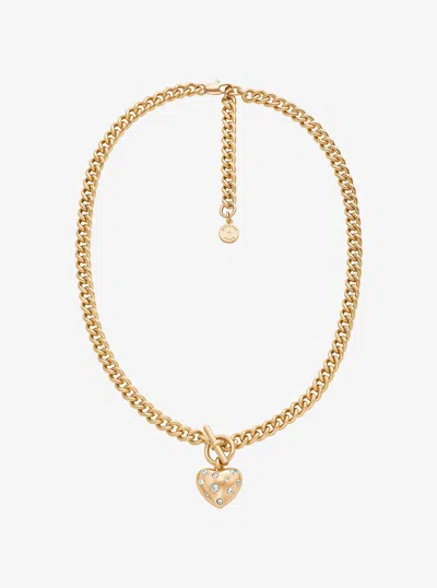 Michael Kors Outlet Pavé Heart Charm Necklace In Gold