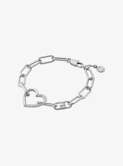 Michael Kors Outlet Pavé Heart Curb-link Bracelet In Silver