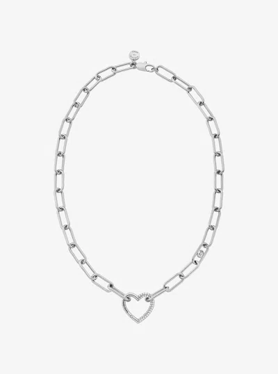Michael Kors Outlet Pavé Heart Curb-link Necklace In Silver
