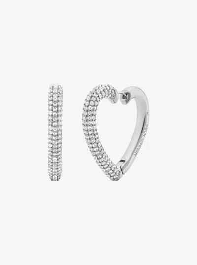 Michael Kors Outlet Pavé Heart Hoop Earrings In Silver