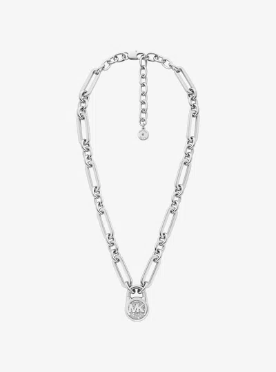Michael Kors Outlet Pavé Lock Necklace In Silver