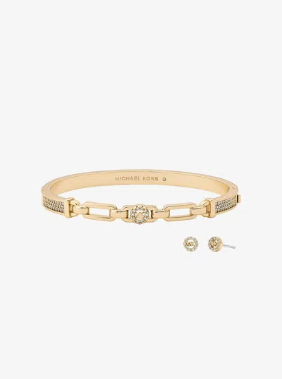 Michael Kors Outlet Pavé Logo Bangle And Stud Earrings Gift Set In Gold