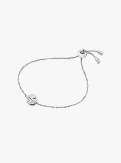 Michael Kors Outlet Pavé Logo Pendant Slider Bracelet In Silver