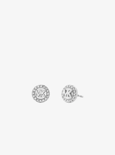Michael Kors Outlet Pavé Logo Stud Earrings In Silver