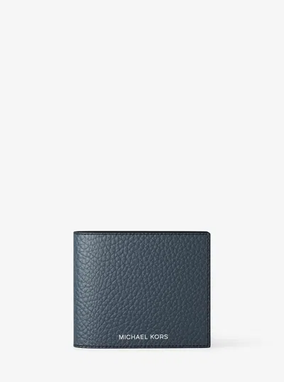 Michael Kors Outlet Pebbled Leather Billfold Wallet And Signature Logo Card Case Gift Set In Blue