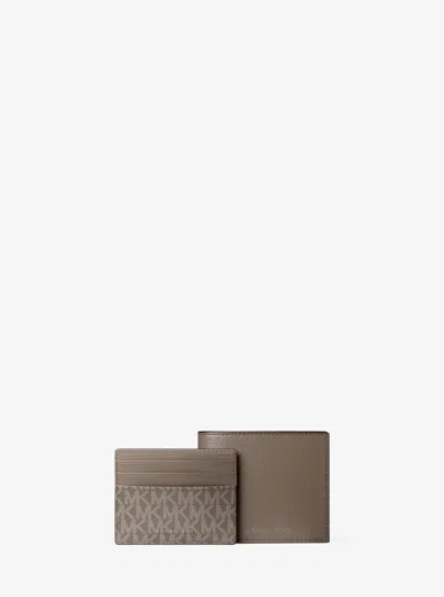 Michael Kors Outlet Pebbled Leather Billfold Wallet And Signature Logo Card Case Gift Set In Grey
