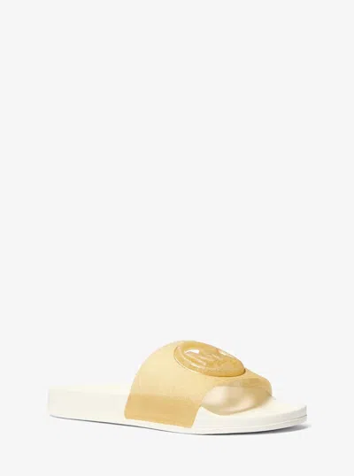 Michael Kors Outlet Penny Glitter Embellished Pvc Slide Sandal In Gold